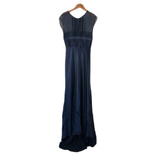 Dina Bar-El Navy Blue Silk Maxi Dress Evening Gown Hi Low Size 8